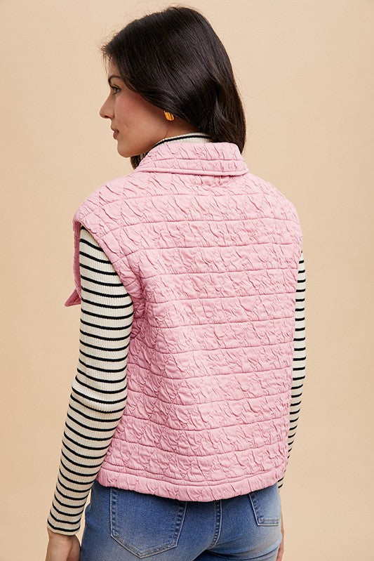 Annie Wear Texture Quilted Snap Down Vest Coat