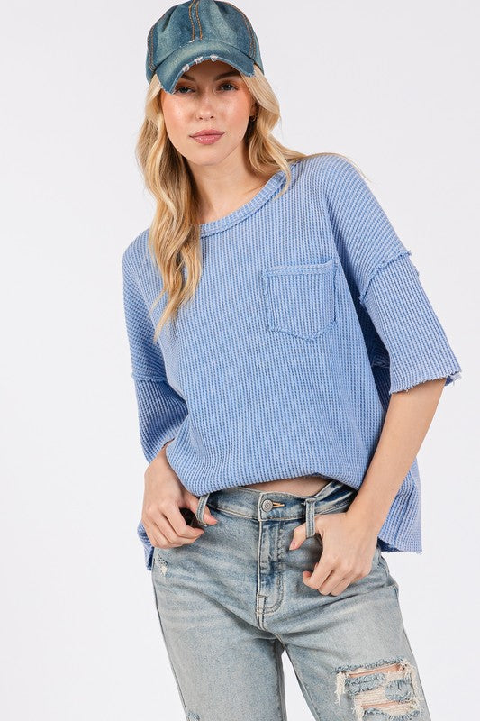 SAGE + FIG Exposed Seam Round Neck Half Sleeve T-Shirt