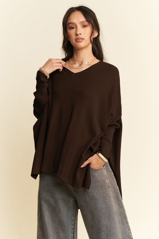 Davi & Dani High-Low Side Slit Batwing Sleeve Top