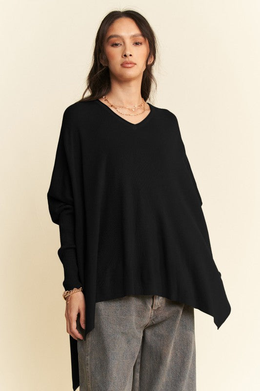 Davi & Dani High-Low Side Slit Batwing Sleeve Top