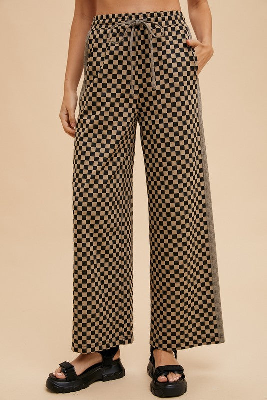 Annie Wear Drawstring Checkered Wide Leg Pants