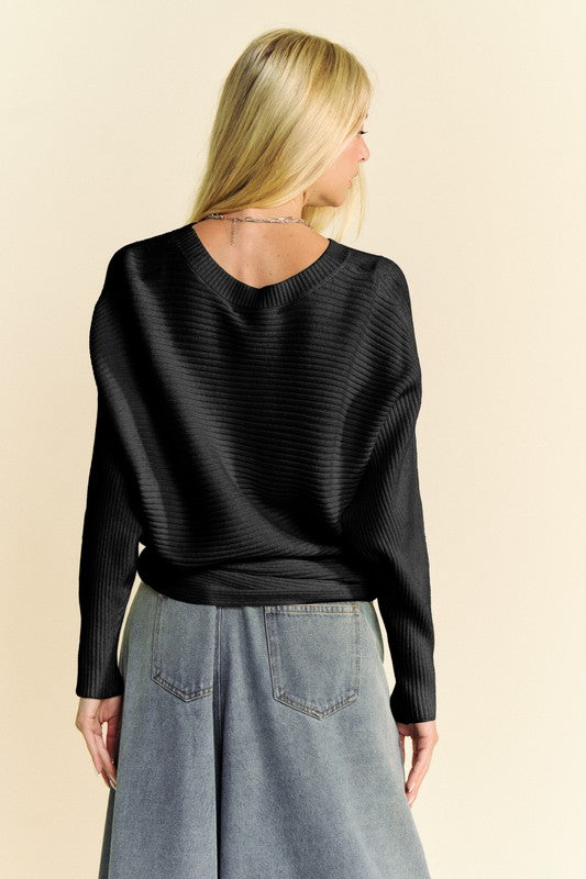 Davi & Dani Round Neck Batwing Sleeve Sweater