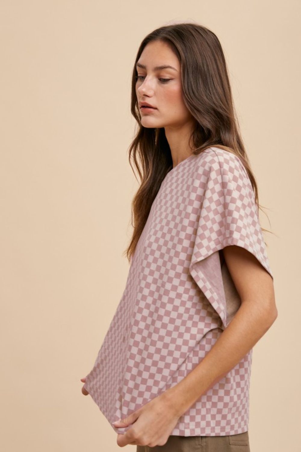 Annie Wear Checkered Round Neck Short Sleeve T-Shirt