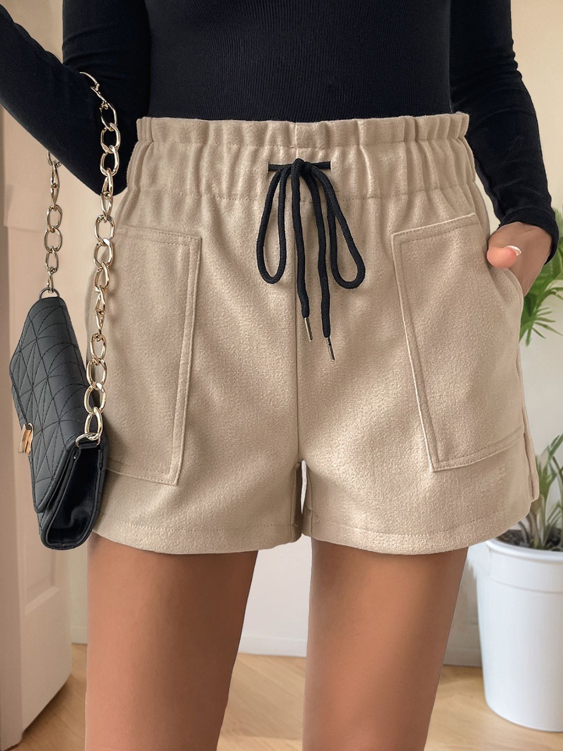 Perfee Frill Drawstring Shorts with Pockets