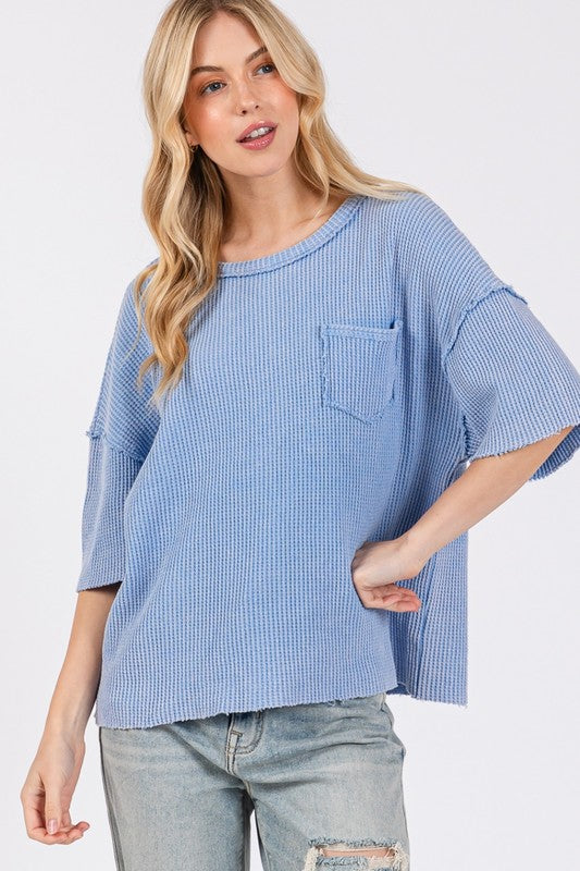 SAGE + FIG Exposed Seam Round Neck Half Sleeve T-Shirt